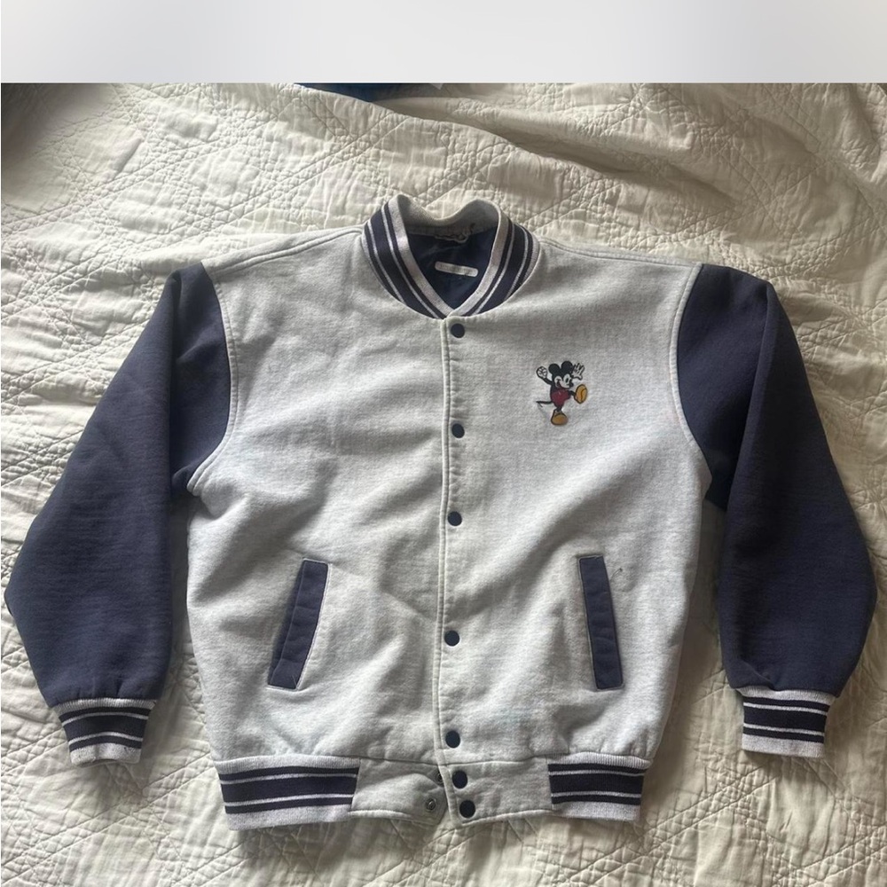 Mickey & Co Disney Gray and Purple Varsity Jacket with Embroidered Character XL